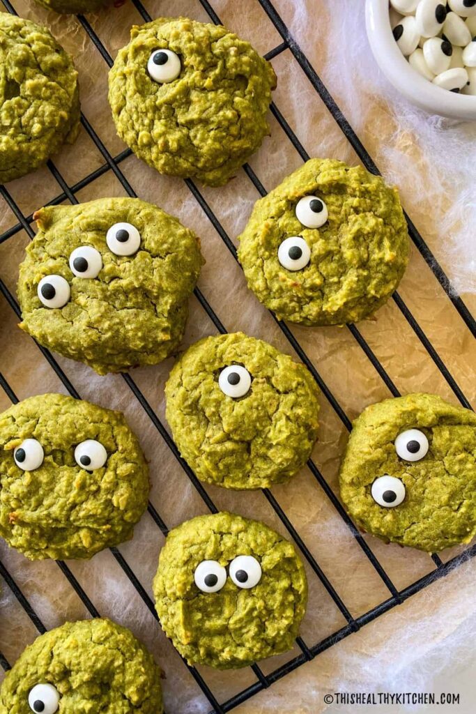Healthy Halloween Cookies with googly eyes.