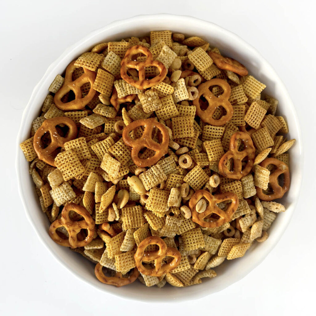 Gluten free chex mix from top down.