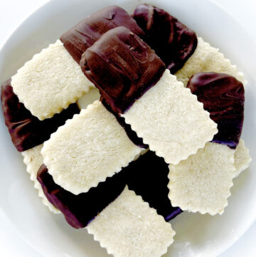 Gluten Free Shortbread Cookies stacked on plate.