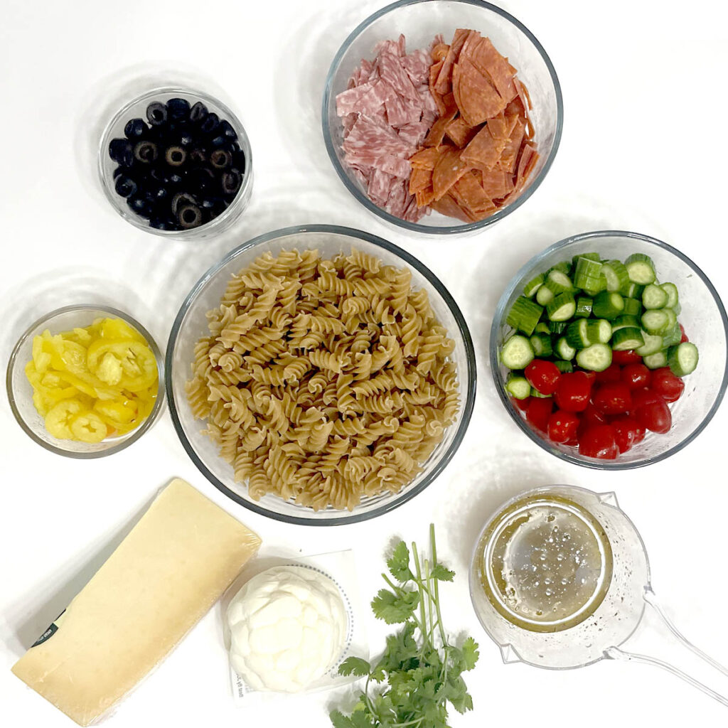 Gluten Free Pasta Salad ingredients