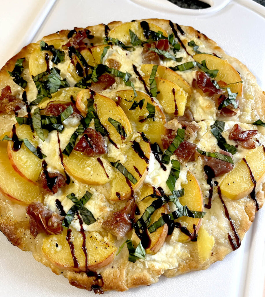 Peach and Burrata Pizza Flatbread