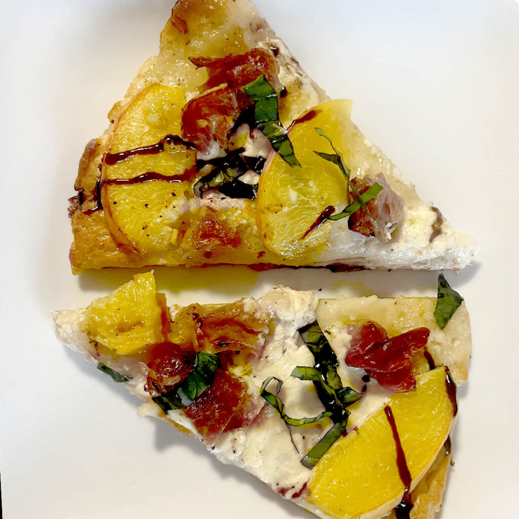 Peach and Burrata Pizza Flatbread slice