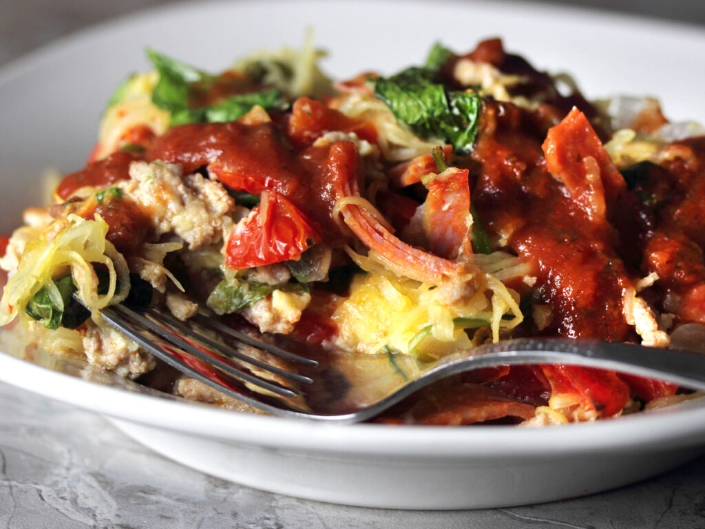 Spaghetti Squash Bake (Pizza Casserole) with sauce