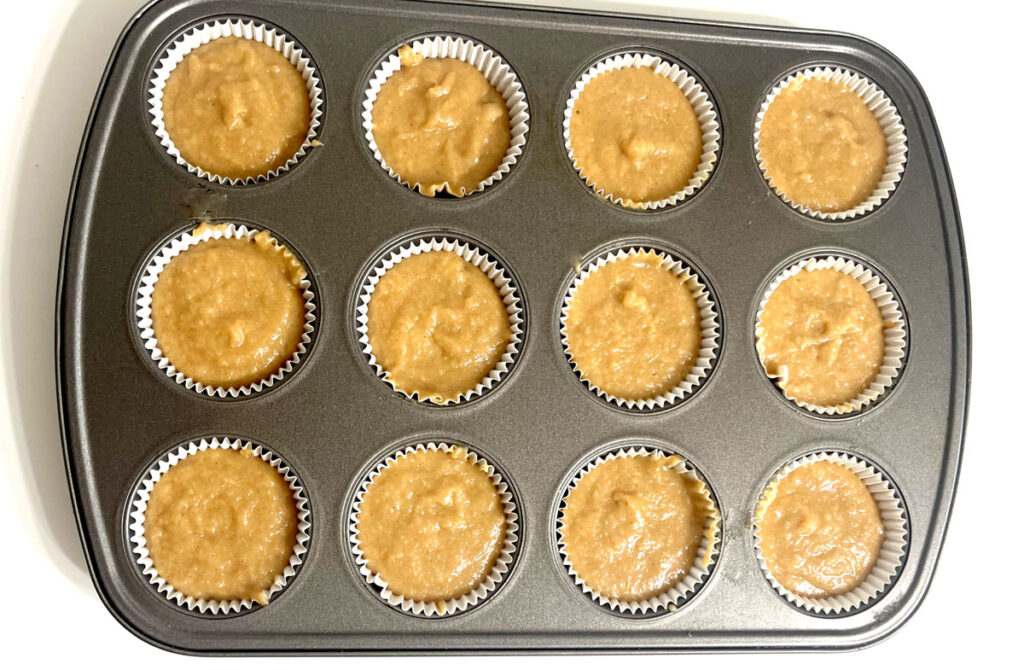 Gluten free carrot cake cupcakes batter filled 4/5 full