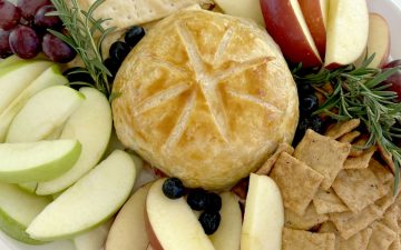 Gluten Free Baked Brie with Red and Green Apple Slices, Rosemary, Gluten Free Crackers, Blueberries, Grapes,
