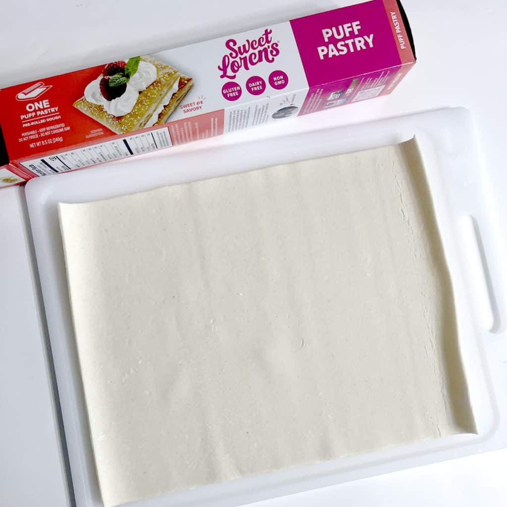 Sweet Loren's Puff Pastry Box and Puff Pastry Spread on Cutting Board