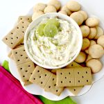 Key Lime Pie Dip Garnished with Key Limes, Cookies, Graham Crackers, and Bright Green and Pink Napkins Square